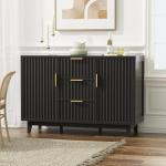 47.2" W Storage Cabinet with 3 Drawers, Fluted Buffet Cabinet with Storage, Large Sideboard with 2 Door, Modern Mid Century TV Stand Coffee Bar Cabinets for Living Room, Kitchen, Entryway