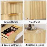 Large Coffee Bar Fluted Sideboard Buffet Cabinet Storage 2 Drawers Large Sideboard Cabinet Storages Geometric Pattern Furniture