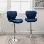 Roundhill Furniture Ellston Velvet Adjustable Swivel Barstools in Blue, Set of 2