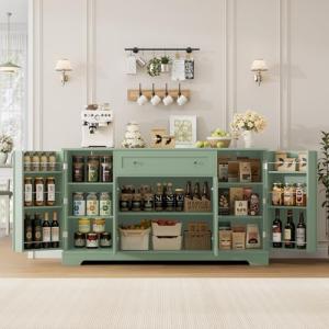 HITHOS 54" Buffet Cabinet with Storage, Modern Kitchen Buffet Sideboard with Drawer, Wood Coffee Bar Station with Adjustable Shelves, Kitchen Storage Cabinet for Living Room, Green