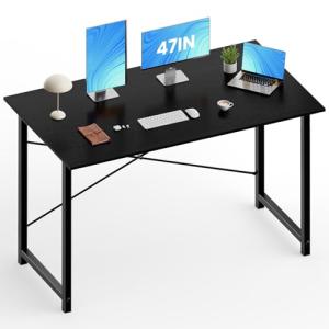 OLIXIS 47 Inch Home Office Desk, Small Computer Work Table with X-Shaped Reinforcement, Home Simple Modern Writing Study Table, Black
