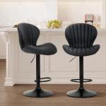 COLAMY Bar Stools Set of 2, Adjustable Modern Swivel Bar Chairs, Faux Leather Upholstered Barstools Counter Height with High Backrest for Bar, Kitchen Island, Dining Room, Black
