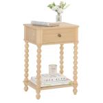 AWASEN Night Stand, Small End Table with Storage for Living Room, Farmhouse Bedside Side Table with Spindle Wood Legs for Bedroom, Office, Natural