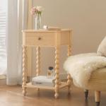 AWASEN Night Stand, Small End Table with Storage for Living Room, Farmhouse Bedside Side Table with Spindle Wood Legs for Bedroom, Office, Natural