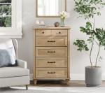 WAMPAT Small Dresser for Bedroom with 5 Drawers & Solid Wood Legs, Mid Century Modern Chest of Drawers Vertical Dressers Storage Organizer, Farmhouse Dresser for Kids Bedroom, Oak