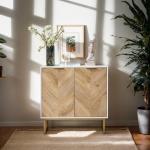 elegant dual-door white & gold accent cabinet for living room storage