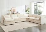ROWHY 150'' Modular Sectional Cloud Couch, 7 Seater Corner Sofa Big Comfy Corduroy V Shaped Couch with 4 Throw Pillows, Convertible Chaise, Ottoman, Couches for Living Room Office Beige