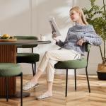 DUMOS Dining Chairs Set of 4, Mid Century Modern Chair Round Upholstered Curved Backrest, Kitchen Vanity Living Room Chairs with Black Metal Legs, Green