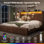 CypBed King Size Bed Frame and Headboard& 2 Storage Drawers, King Bed Frame with LED Light and Charging Port, Farmhouse Wavy Design, Wood & Metal Platform, Noise-Free, No Box Spring Needed, Walnut