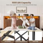 CypBed King Size Bed Frame and Headboard& 2 Storage Drawers, King Bed Frame with LED Light and Charging Port, Farmhouse Wavy Design, Wood & Metal Platform, Noise-Free, No Box Spring Needed, Walnut