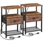 LOAKEKEL Night Stand Set 2, Nightstand with Charging Station, End Tables Living Room with Fabric Drawer for Small Spaces, Bed Side Tables with Storage Shelf for Bedroom, Rustic Brown HETS010PBR