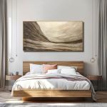 Modern Abstract Wall Art with Frame Brown and Grey Painting Wave Poster Line Canvas for Living Room Bedroom Textured Home Decor 24x48 Inch