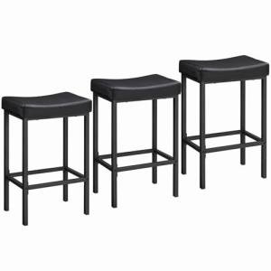 HOOBRO Bar Stools,Set of 3 Bar Chairs, Counter Height Bar Stools, Saddle Stools, Set of 3 Kitchen Stools, 24.8" Barstools, 2.4" Thick Upholstery, for Kitchen, Dining Room, Cafe, Black BB10BYP301