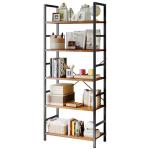 Sweetcrispy Book Shelf, 5 Tier Bookcase, Modern Tall Bookshelf Corner Storage Organizer for Garage Kit, CDs, Movies Suitable Home Office Bedroom, Kitchen, Living Room - Brown