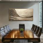 Modern Abstract Wall Art with Frame Brown and Grey Painting Wave Poster Line Canvas for Living Room Bedroom Textured Home Decor 24x48 Inch