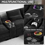 125" U Shaped Cloud Modular Sectional Couch for Living Room, Small Comfy Chenille Sofa with Double Chaise Lounge, Storage Central Console, Cup Holders, USB Port,Black