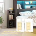 LUXOAK King Bed Frame with 49.6" Bookcase Headboard & 2 Bedside Stoage Racks & 4 Drawers, Farmhouse Wood Bed Frame with RGB LED & Charging Station, No Box Spring Needed, Black