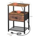 LOAKEKEL Night Stand Set 2, Nightstand with Charging Station, End Tables Living Room with Fabric Drawer for Small Spaces, Bed Side Tables with Storage Shelf for Bedroom, Rustic Brown HETS010PBR