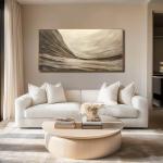 Modern Abstract Wall Art with Frame Brown and Grey Painting Wave Poster Line Canvas for Living Room Bedroom Textured Home Decor 24x48 Inch