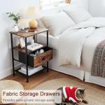 LOAKEKEL Night Stand Set 2, Nightstand with Charging Station, End Tables Living Room with Fabric Drawer for Small Spaces, Bed Side Tables with Storage Shelf for Bedroom, Rustic Brown HETS010PBR