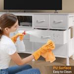 DrawXynth White Dresser for Bedroom with LED Lights and Power Outlets, 55" TV Stand with 10 Drawers & Open Shelves, Fabric Chest of Drawers with PU Finish, Metal Frame, Wood Top (White)