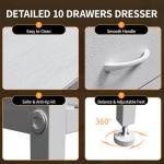 DrawXynth White Dresser for Bedroom with LED Lights and Power Outlets, 55" TV Stand with 10 Drawers & Open Shelves, Fabric Chest of Drawers with PU Finish, Metal Frame, Wood Top (White)