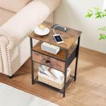 LOAKEKEL Night Stand Set 2, Nightstand with Charging Station, End Tables Living Room with Fabric Drawer for Small Spaces, Bed Side Tables with Storage Shelf for Bedroom, Rustic Brown HETS010PBR