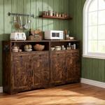 rustic brown wood farmhouse sideboard with barn door storage and open shelf