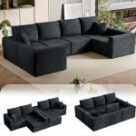 Homall 126" Sectional Couches for Living Room, Modern Fabric Boneless Couch with Deep Seat, Upholstered Cloud Sofa with 2 Corner, No Assembly Required (Black, Oversized Sofa)