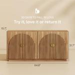 BELLEZE 65 Inch Fluted Buffet Cabinet with Storage, Symmetrical Arc Accent Sideboard Large Console Table for Dining Room, Kitchen, and Living Room (Caramel Brown)