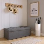 DUMOS 43in Foldable Storage Ottoman Bench, Storage Chest, End of Bed Foot Rest Stool with Padded Seat, Bedroom Bench for Living Room, Support 660lbs, Grey