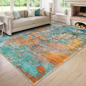 Lahome Modern Abstract Area Rugs 9x12 Living Room Rug, Washable Rugs for Living Room Bedroom Low Pile Non Slip, Colorful Large Soft Indoor Carpet for Dining Room Table Apartment Classroom