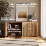 BELLEZE 65 Inch Fluted Buffet Cabinet with Storage, Symmetrical Arc Accent Sideboard Large Console Table for Dining Room, Kitchen, and Living Room (Caramel Brown)