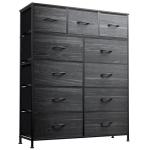 WLIVE Tall Dresser for Bedroom, Fabric Dressers Storage Tower, Dresser & Chest of Drawers with 11 Drawers, Storage Cabinet, Hallway, Closets, Steel Frame, Wood Top, Charcoal Black Wood Grain Print