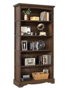 TVU 5-Tier Wooden Bookshelf, 65 Inch Tall Bookshelf with Storage, Floor Standing Modern Style Display Bookcase for Living Room, Office, Study Room, Entryway, Brown