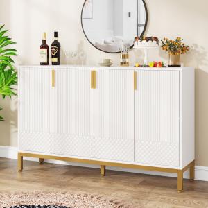 Tribesigns Modern Storage Cabinet, 59 Inch Console Cabinet Sideboard Buffet Cabinet with 4 Doors & Gold Metal Base