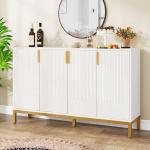 Tribesigns Modern Storage Cabinet, 59 Inch Console Cabinet Sideboard Buffet Cabinet with 4 Doors & Gold Metal Base
