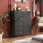 WLIVE Tall Dresser for Bedroom, Fabric Dressers Storage Tower, Dresser & Chest of Drawers with 11 Drawers, Storage Cabinet, Hallway, Closets, Steel Frame, Wood Top, Charcoal Black Wood Grain Print