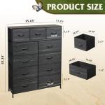 WLIVE Tall Dresser for Bedroom, Fabric Dressers Storage Tower, Dresser & Chest of Drawers with 11 Drawers, Storage Cabinet, Hallway, Closets, Steel Frame, Wood Top, Charcoal Black Wood Grain Print