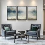 Large Framed Abstract Nature Landscape Wall Art for Living Room, 3 Piece Blue Watercolor Canvas Prints Paintings Artwork for Walls, Misty Lake Mountain Pictures for Hallway Office Wall Decor 24x36 In