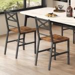 MAHANCRIS Dining Chair Set of 2, Rustic Wooden Kitchen Chairs with Backrest, Farmhouse Dining Chairs for Kitchen, Industrial Style Chair with Metal Frame, Easy Assembly, Rustic Brown TBHR1001