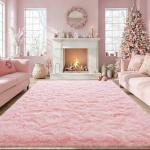 Rezutan Extra Large Fluffy Area Rug for Bedroom Living Room, 9x12 Feet Pink Modern Indoor Carpets Room Colorful Rugs, Plush Indoor Nursery Classroom Home Decor Bedside Rug with Non-Slip Bottom