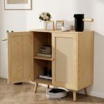 FURNIinspire Rattan Sideboard Buffet Cabinet, Wooden Cabinet Cupboard Console Small Cabinets with Doors and Adjustable Shelve for Kitchen & Entryway, Oak