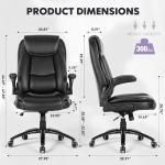 MALOL Ergonomic PU Leather Office Chair with Flip-Up Armrests & Reclining Backrest, 300lbs Thick Padded Seat Executive Desk Chair-Adjustable Height & Tilt Tension, Brown, Black