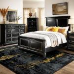 RELEANY Washable Area Rugs 5'x7' Non-Slip Modern Abstract Soft for Living Room Entryway Bedroom Nursery, Print Pattern, Dark Black Gold