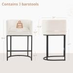 LUE BONA 27" H Counter Height Bar Stools Set of 3, Modern Barrel Counter Stools with Backrest and Arms, Black Metal Frames, Linen Fabric Upholstered Accent Barstools for Kitchen Island, Beige