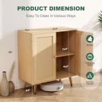 FURNIinspire Rattan Sideboard Buffet Cabinet, Wooden Cabinet Cupboard Console Small Cabinets with Doors and Adjustable Shelve for Kitchen & Entryway, Oak