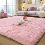 Rezutan Extra Large Fluffy Area Rug for Bedroom Living Room, 9x12 Feet Pink Modern Indoor Carpets Room Colorful Rugs, Plush Indoor Nursery Classroom Home Decor Bedside Rug with Non-Slip Bottom