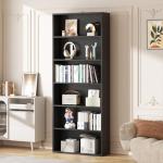 Vongrasig 6-Tier Open Bookcase and Bookshelf, Floor Standing Wood Display Storage Shelves 71 Inch Tall Bookcase Home Decor Furniture for Home Office, Living Room, Bed Room, Black