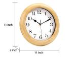 Kesin Wooden Analog Wall Clock, 11 inches Round Wall Clocks Battery Operated Silent Non-Ticking, Large Roman Numerals, Traditional Design for Kitchen Living Room Classroom Gym, Natural Grain